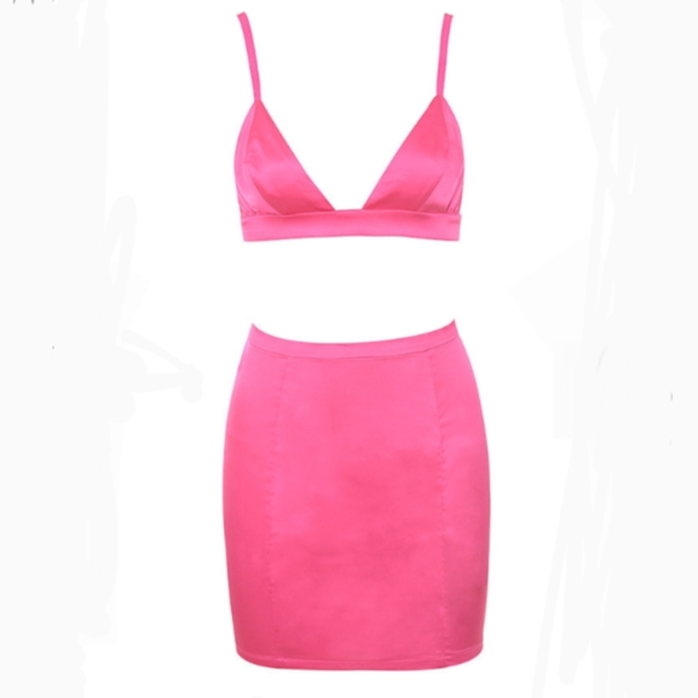 Mistress Rocks‎ 'SMITTEN'Pink Satin Two Piece Set